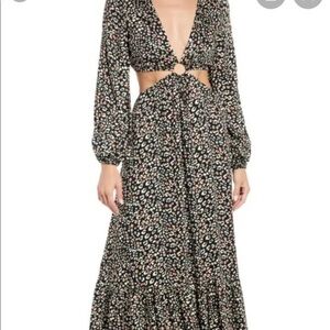 NWT Cutout Leopard Maxi Dress Print Long Sleeves size S